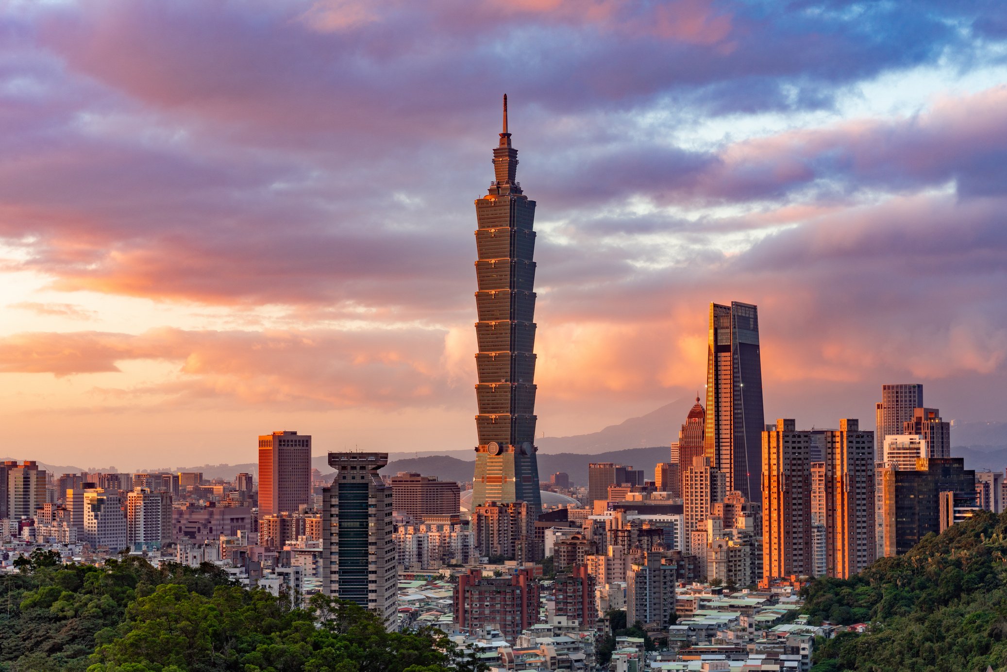 City View of Taipei 101 Tower During Sunset